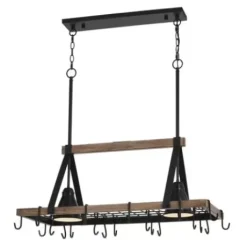 * Indoor Lighting|Best Deal Patriot Lighting® Elegant Home Bodhi Black & Replica Wood 2 Light Pot Rack Island Light