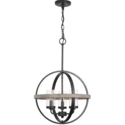 * Indoor Lighting|Best Pirce Patriot Lighting® Elegant Home Brooklyn Natural Iron & Distressed Faux Wood 3-Light Pendant