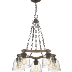 * Indoor Lighting|Best Sale Patriot Lighting® Elegant Home Astaria 5-Light Matte Black & Faux Wood Chandelier