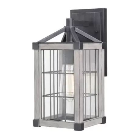 * Outdoor Lighting|Best Sale Patriot Lighting® Elegant Home Levon Weathered Gray Faux Wood & Black Outdoor Wall Light