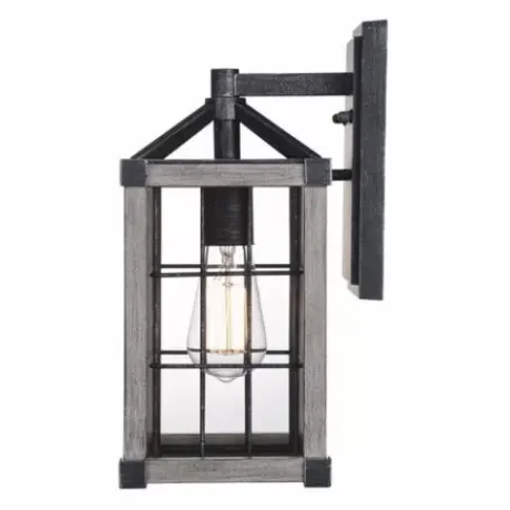 * Outdoor Lighting|Best Sale Patriot Lighting® Elegant Home Levon Weathered Gray Faux Wood & Black Outdoor Wall Light