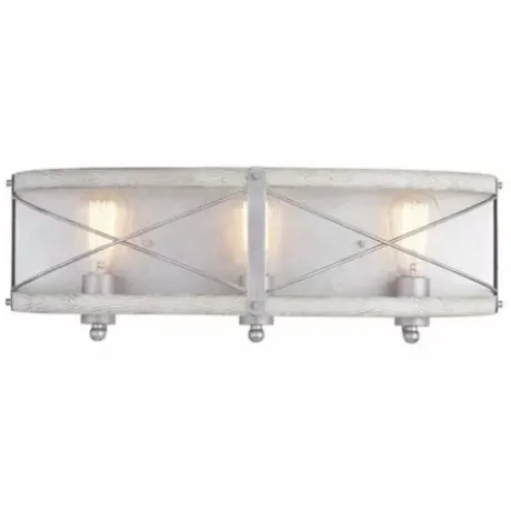 * Indoor Lighting|Brand New Patriot Lighting® Bea White Wash Faux Wood And Galvanized 3-Light Vanity Light
