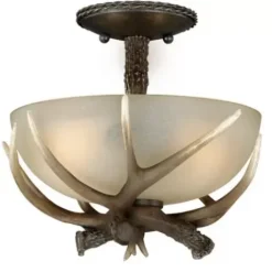 * Indoor Lighting|Brand New Patriot Lighting® Yoho Black Walnut Antler Semi-Flush Mount Ceiling Light