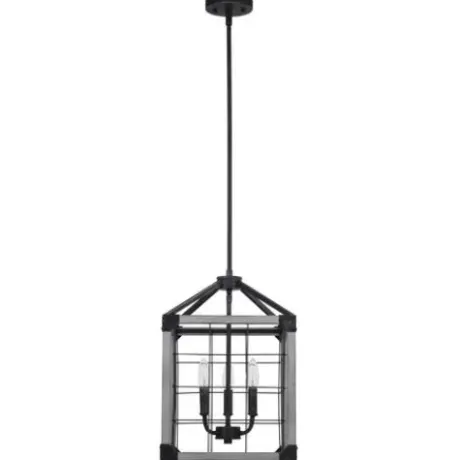 * Indoor Lighting|Brand New Patriot Lighting® Elegant Home Levon Weathered Gray Faux Wood & Black 3-Light Pendant