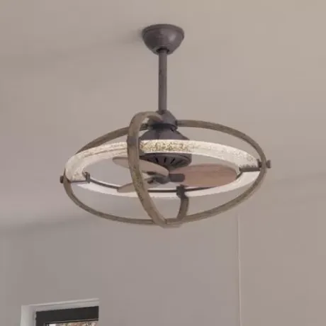 * Ceiling Fans|Budget Patriot Lighting® Elegant Home Brooklyn 22″ Natural Iron & Distressed Faux Wood Indoor Led Fandelier