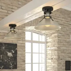 * Indoor Lighting|Cheapest Patriot Lighting® Ashtyn Matte Black & Charcoal Patina 1-Light Semi-Flush Mount Ceiling Light