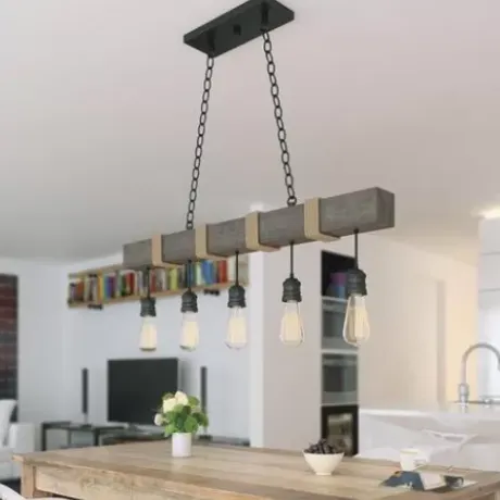 * Indoor Lighting|Cheapest Patriot Lighting® Joyce Natural Wood And Black 5-Light Island Light