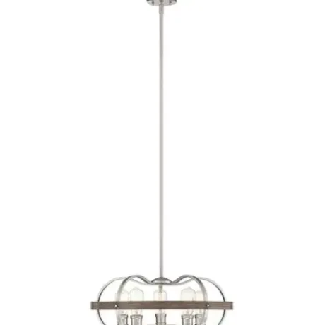 * Indoor Lighting|Coupon Patriot Lighting® Waverly Satin Nickel & Wood 5-Light Pendant