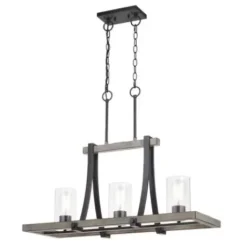 * Indoor Lighting|Flash Sale Patriot Lighting® Elegant Home Brooklyn Natural Iron & Distressed Faux Wood 3 Light Island Light