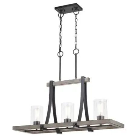 * Indoor Lighting|Flash Sale Patriot Lighting® Elegant Home Brooklyn Natural Iron & Distressed Faux Wood 3 Light Island Light