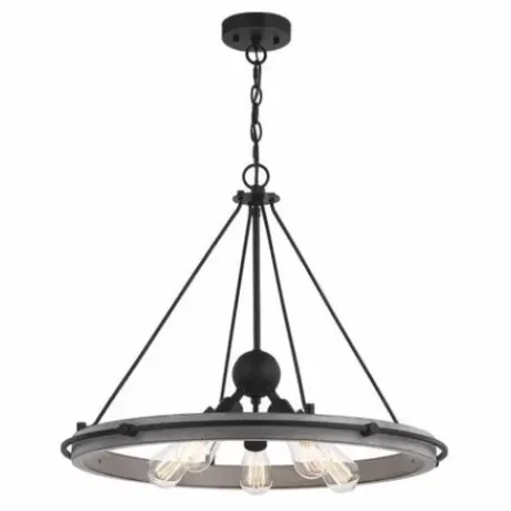 * Indoor Lighting|New Patriot Lighting® Clint Textured Black And Weathered Gray Faux Wood 5-Light Pendant