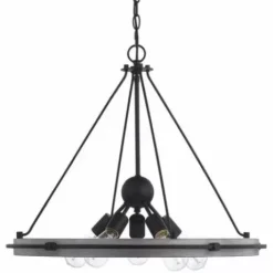 * Indoor Lighting|New Patriot Lighting® Clint Textured Black And Weathered Gray Faux Wood 5-Light Pendant