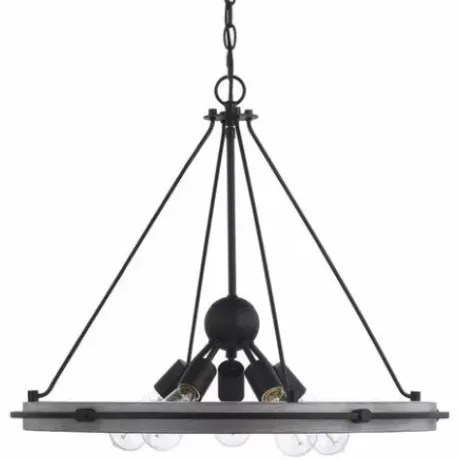 * Indoor Lighting|New Patriot Lighting® Clint Textured Black And Weathered Gray Faux Wood 5-Light Pendant