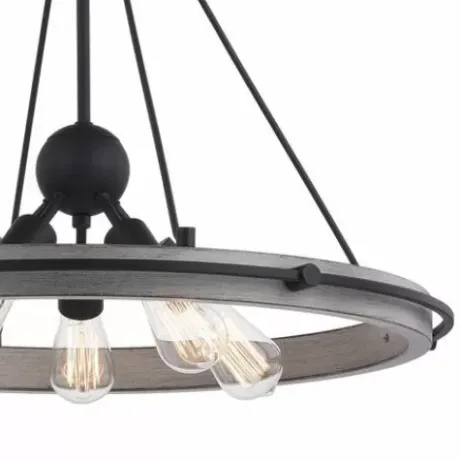 * Indoor Lighting|New Patriot Lighting® Clint Textured Black And Weathered Gray Faux Wood 5-Light Pendant