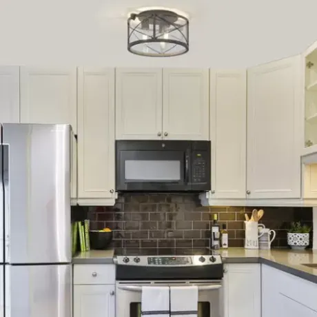 * Indoor Lighting|New Patriot Lighting® Lizzie Matte Black 3-Light Flush Mount Ceiling Light