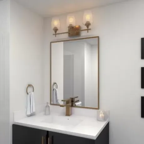 * Indoor Lighting|New Patriot Lighting® Malbec Satin Gold 3-Light Vanity Light
