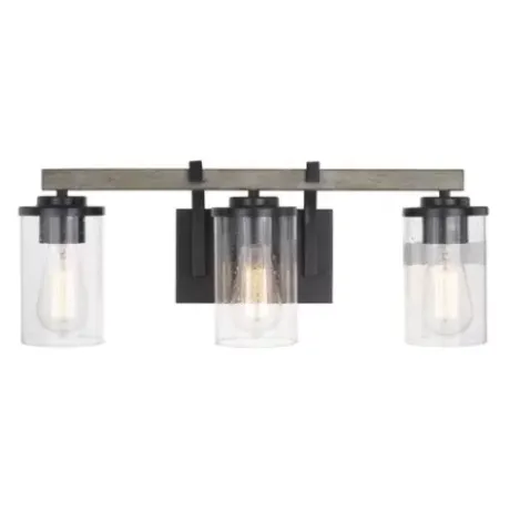 * Indoor Lighting|Outlet Patriot Lighting® Elegant Home Brooklyn Natural Iron & Distressed Faux Wood 3-Light Vanity Light