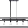 * Indoor Lighting|Wholesale Patriot Lighting® Elegant Home Hendy 4-Light Black Stainless Steel & Faux Wood Island Light
