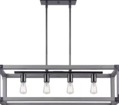 * Indoor Lighting|Wholesale Patriot Lighting® Elegant Home Hendy 4-Light Black Stainless Steel & Faux Wood Island Light