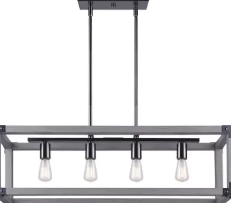 * Indoor Lighting|Wholesale Patriot Lighting® Elegant Home Hendy 4-Light Black Stainless Steel & Faux Wood Island Light