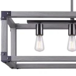* Indoor Lighting|Wholesale Patriot Lighting® Elegant Home Hendy 4-Light Black Stainless Steel & Faux Wood Island Light