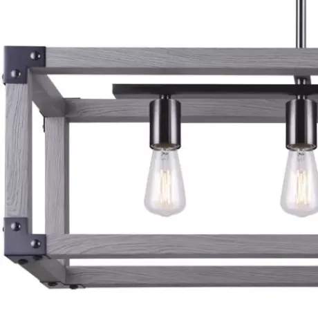 * Indoor Lighting|Wholesale Patriot Lighting® Elegant Home Hendy 4-Light Black Stainless Steel & Faux Wood Island Light