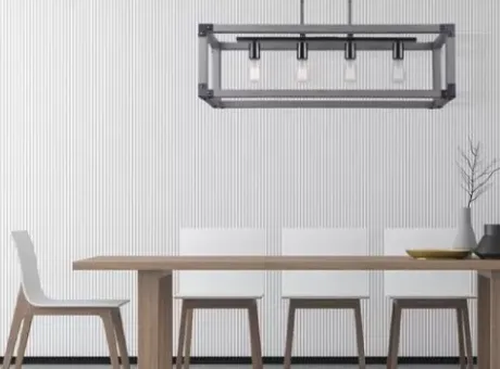 * Indoor Lighting|Wholesale Patriot Lighting® Elegant Home Hendy 4-Light Black Stainless Steel & Faux Wood Island Light