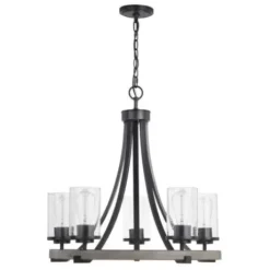 * Indoor Lighting|Wholesale Patriot Lighting® Elegant Home Brooklyn 5-Light Natural Iron & Distressed Faux Wood Chandelier