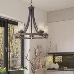 * Indoor Lighting|Wholesale Patriot Lighting® Elegant Home Brooklyn 5-Light Natural Iron & Distressed Faux Wood Chandelier